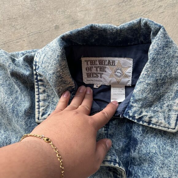 The Wear Of The West Vintage Acid Wash Denim Mini Dress Jacket Women’s Size M - Picture 2 of 2